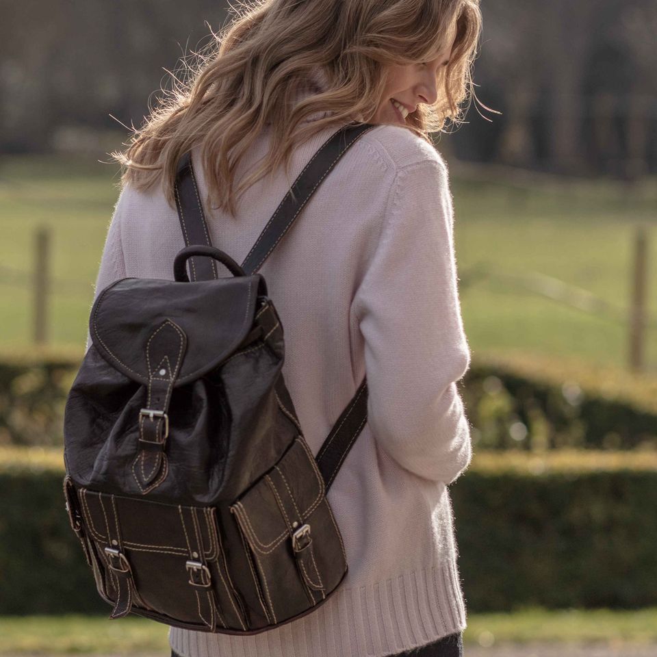 Brown leather rucksack best sale