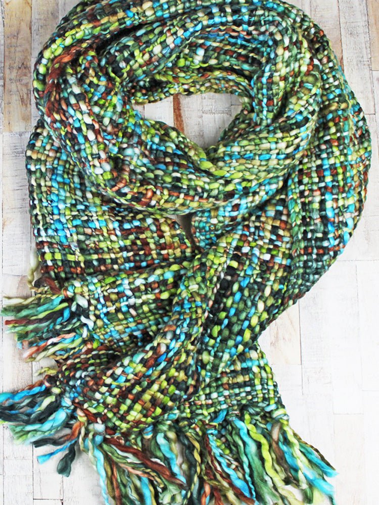 Artsy top Women’s Scarf Boho Green Handmade Viscose Mixed Lace beads