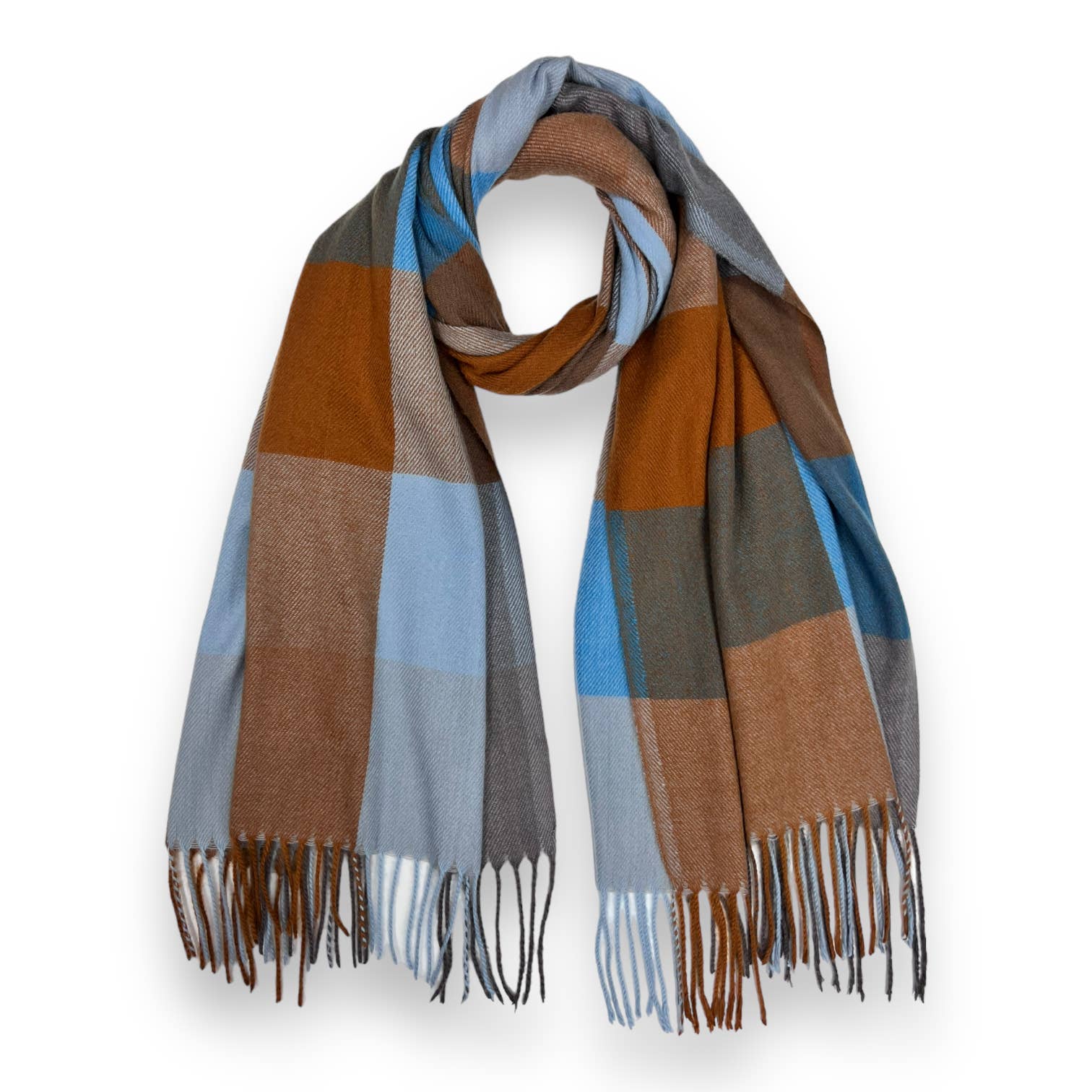 Multi coloured festive check scarf wilt tassels: Teal