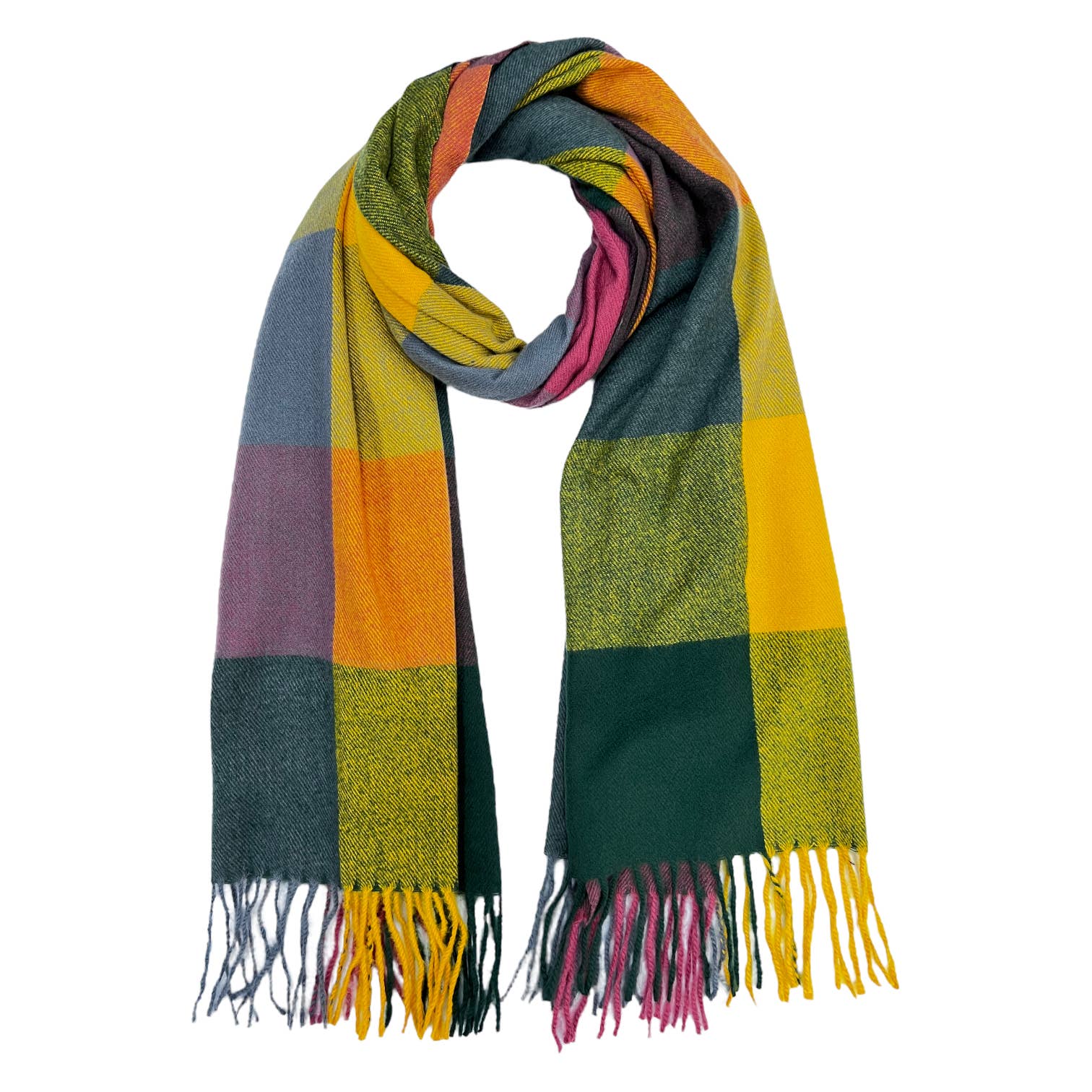 Classic colourful woolmix check scarf with tassels: Blue | The Nancy Smillie Shop - Art, Jewellery & Designer Gifts Glasgow Scotland