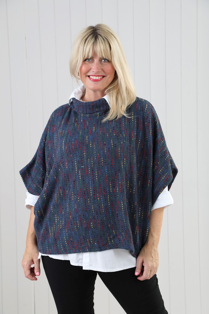 Blue Jeans Cowl Poncho Top