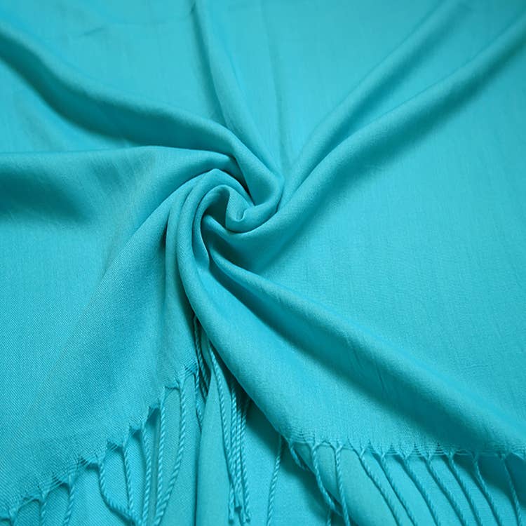 Plain cotton blend pashmina with tassels: Cyan Blue A7