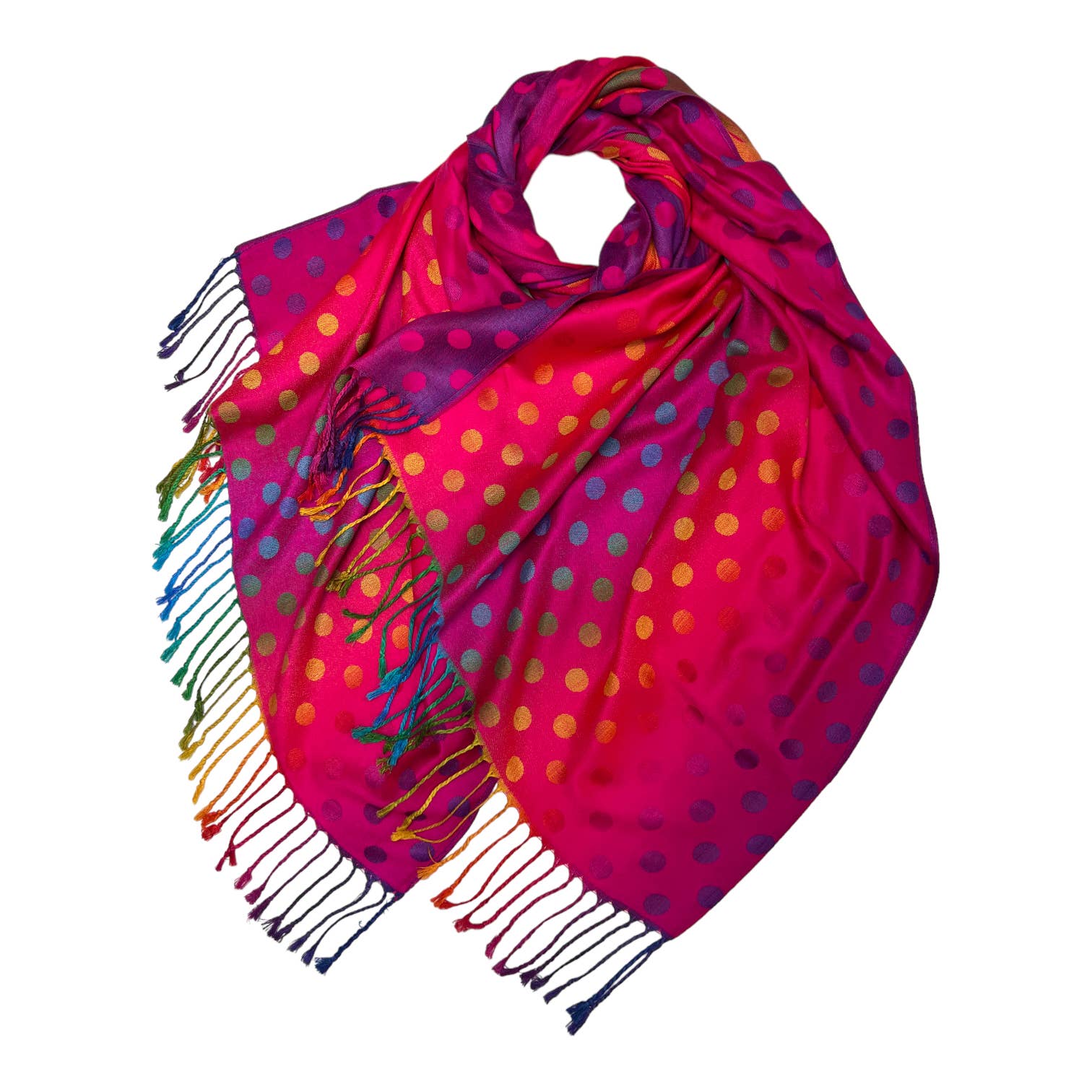 Rainbow Pashmina dots print with tassels: Blue