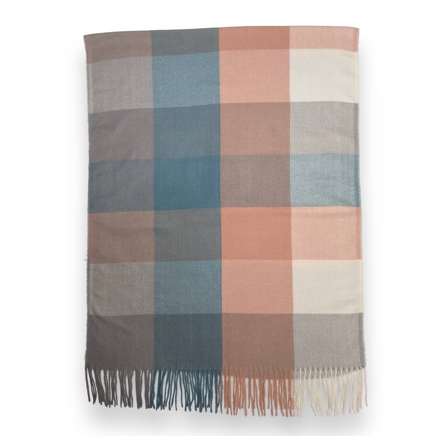 Classic colourful woolmix check scarf with tassels: Blue