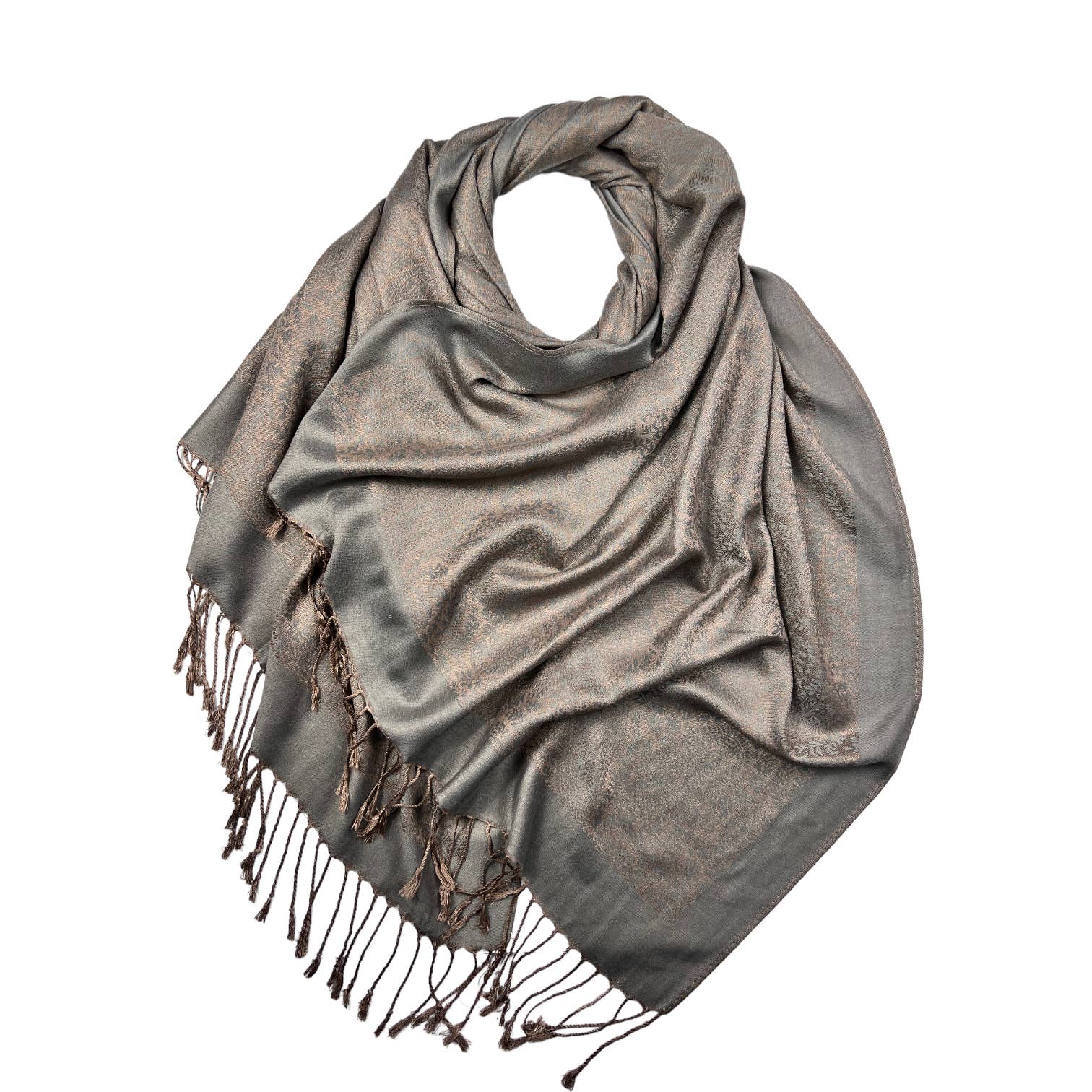 Plain pashmina with paisley print finished with fringes: Green