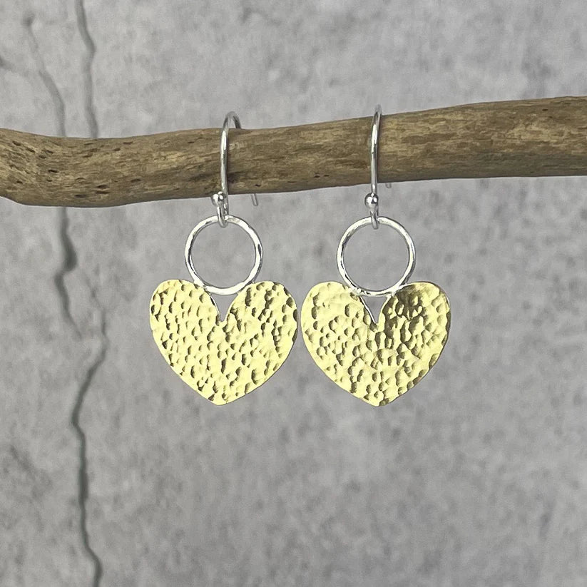 Beaten Brass Heart Earrings