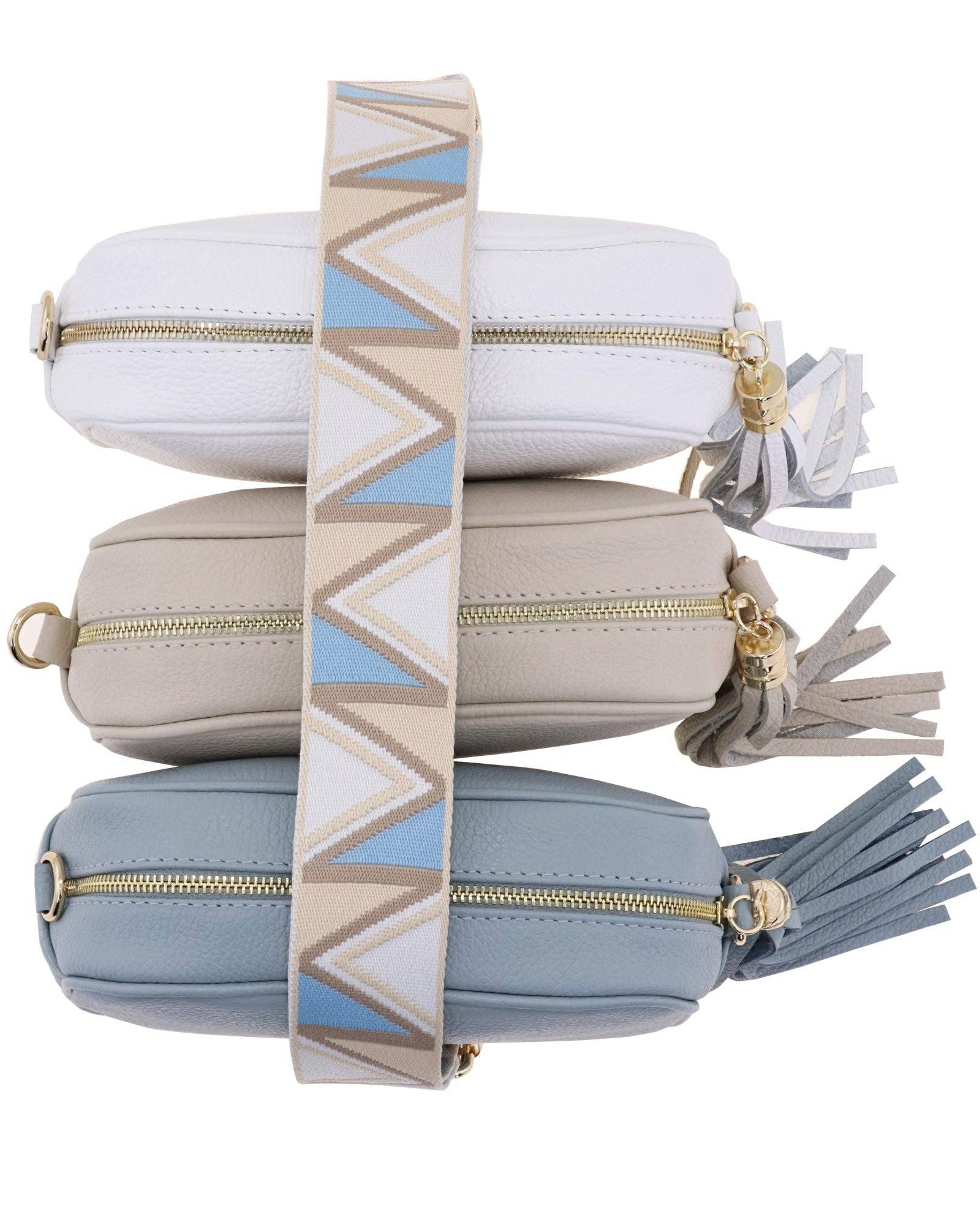 Bag Strap Triangles: Sky and Taupe Triangles / One Size | The Nancy Smillie Shop - Art, Jewellery & Designer Gifts Glasgow Scotland