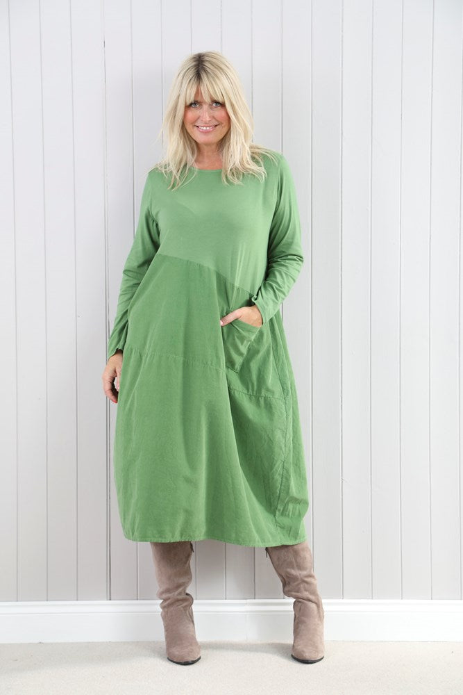 Green Asymmetric Pocket Dress