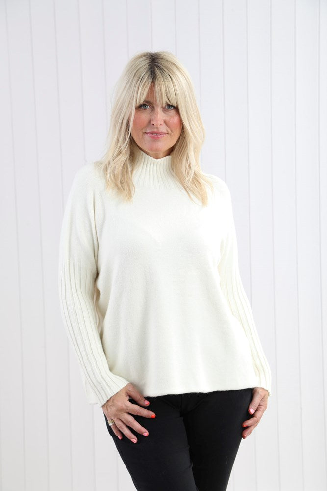 Cream Turtle Neck Ribbed Cuff Jumper