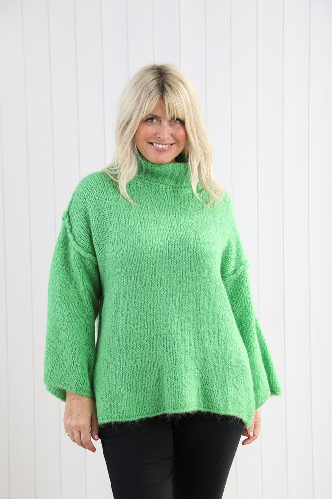 Green Mohair Roll Neck Jumper