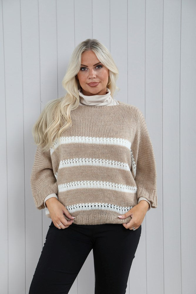 Camel Woollen Striped knit Jumper | The Nancy Smillie Shop - Art, Jewellery & Designer Gifts Glasgow Scotland