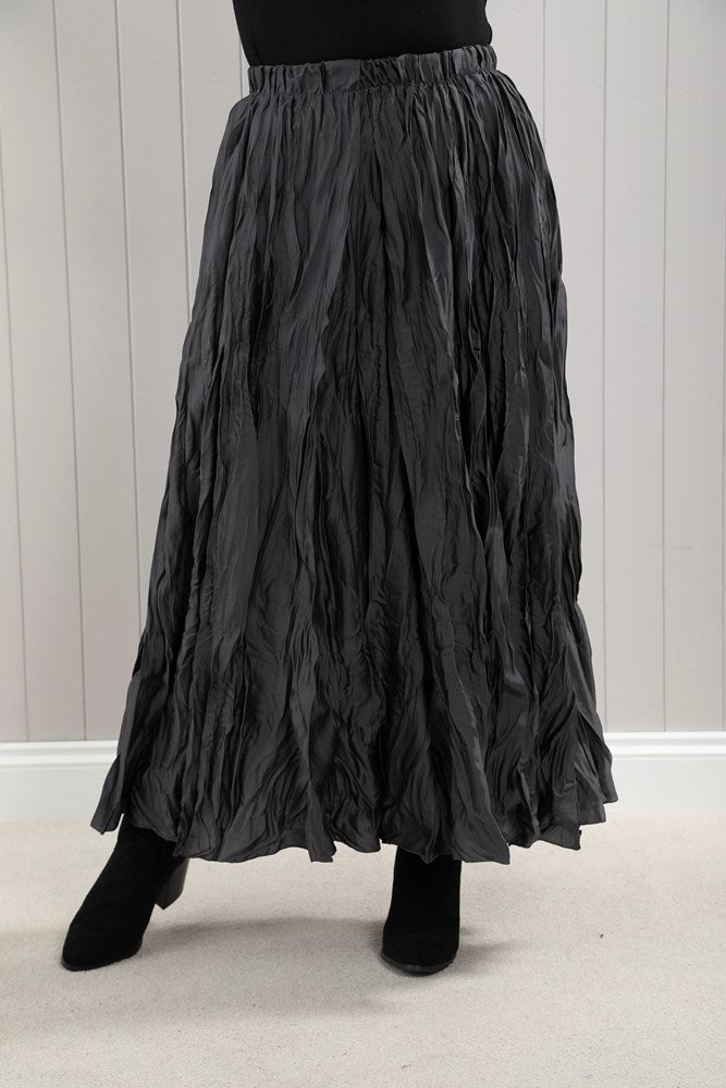 Charcoal Satin Crinkle Skirt