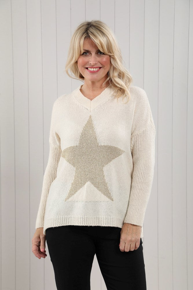 Cream v-Neck Star Jumper