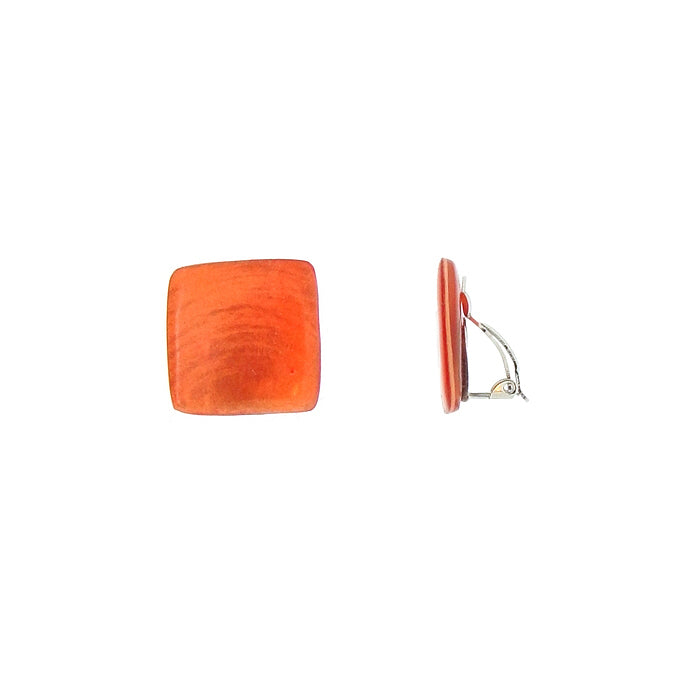 Red orange square clip earring