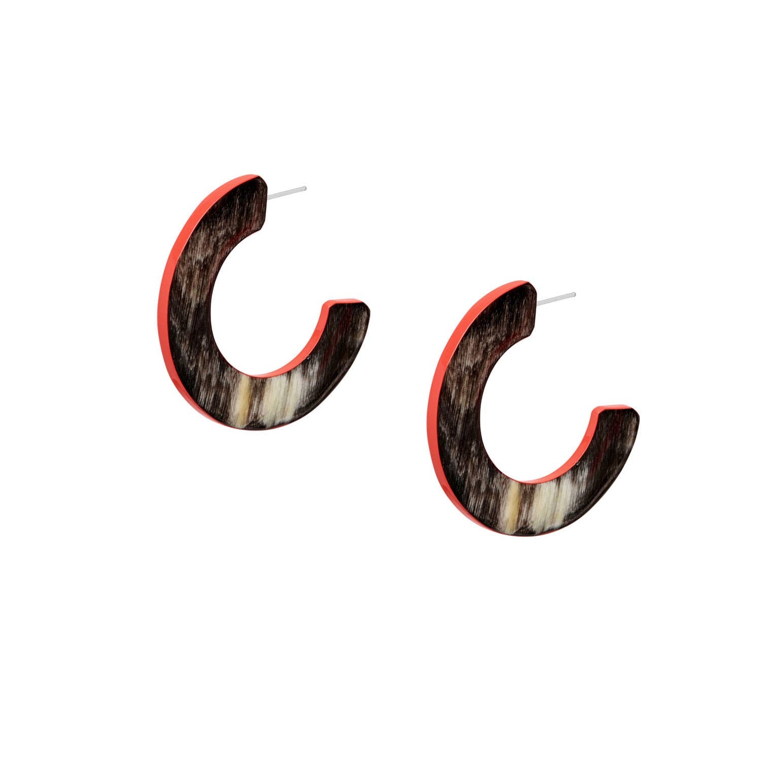 Coral and black Natural flat hoop earrings