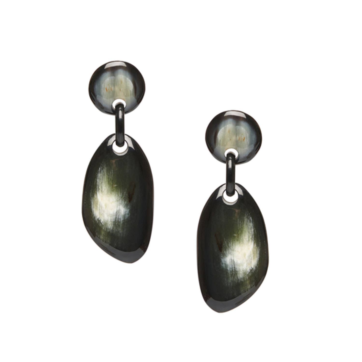 Black natural pebble drop horn earring