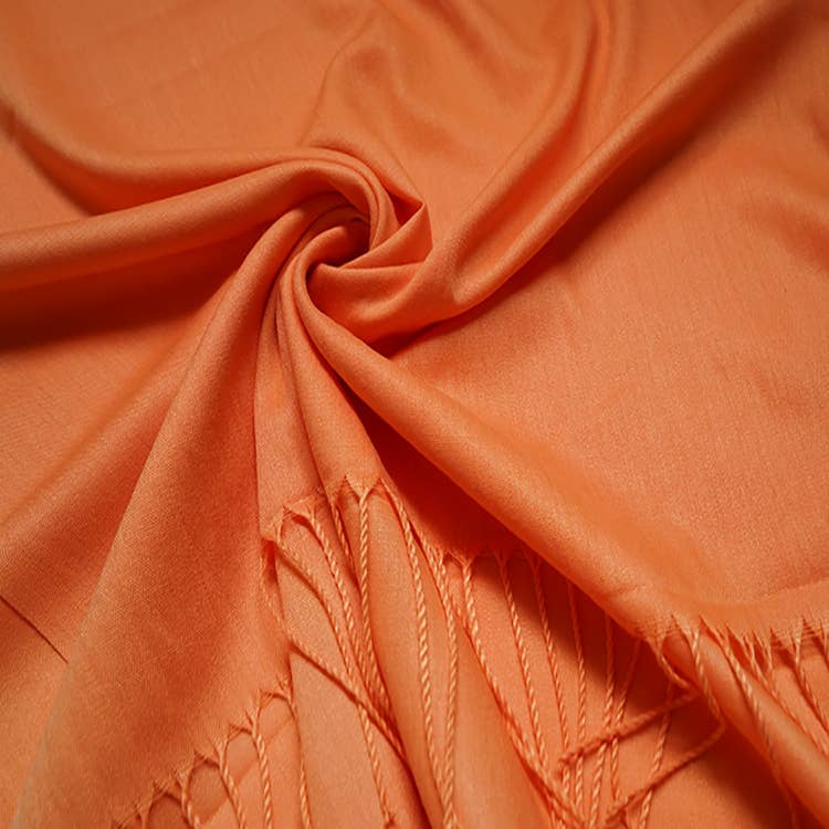 Plain cotton blend pashmina with tassels: Orange A23