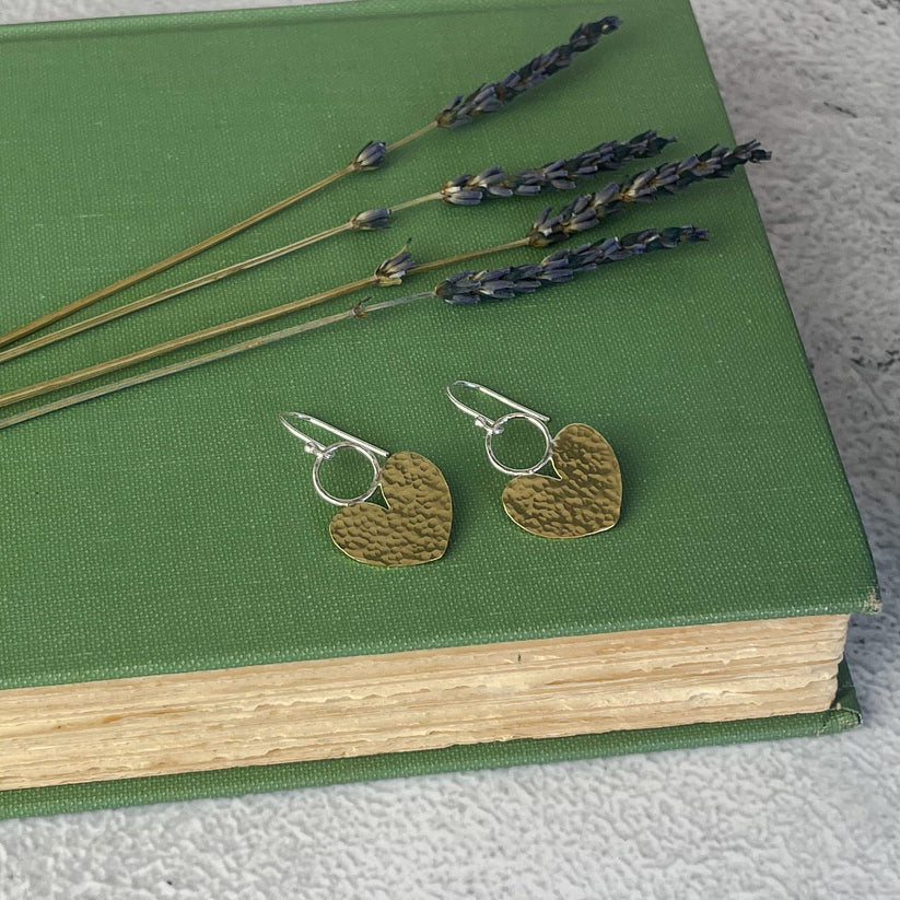 Beaten Brass Heart Earrings