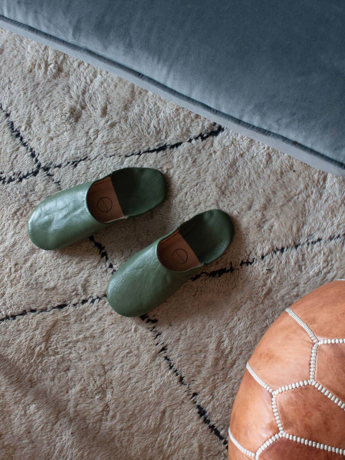 Moroccan Men's Babouche Slippers, Olive: Medium