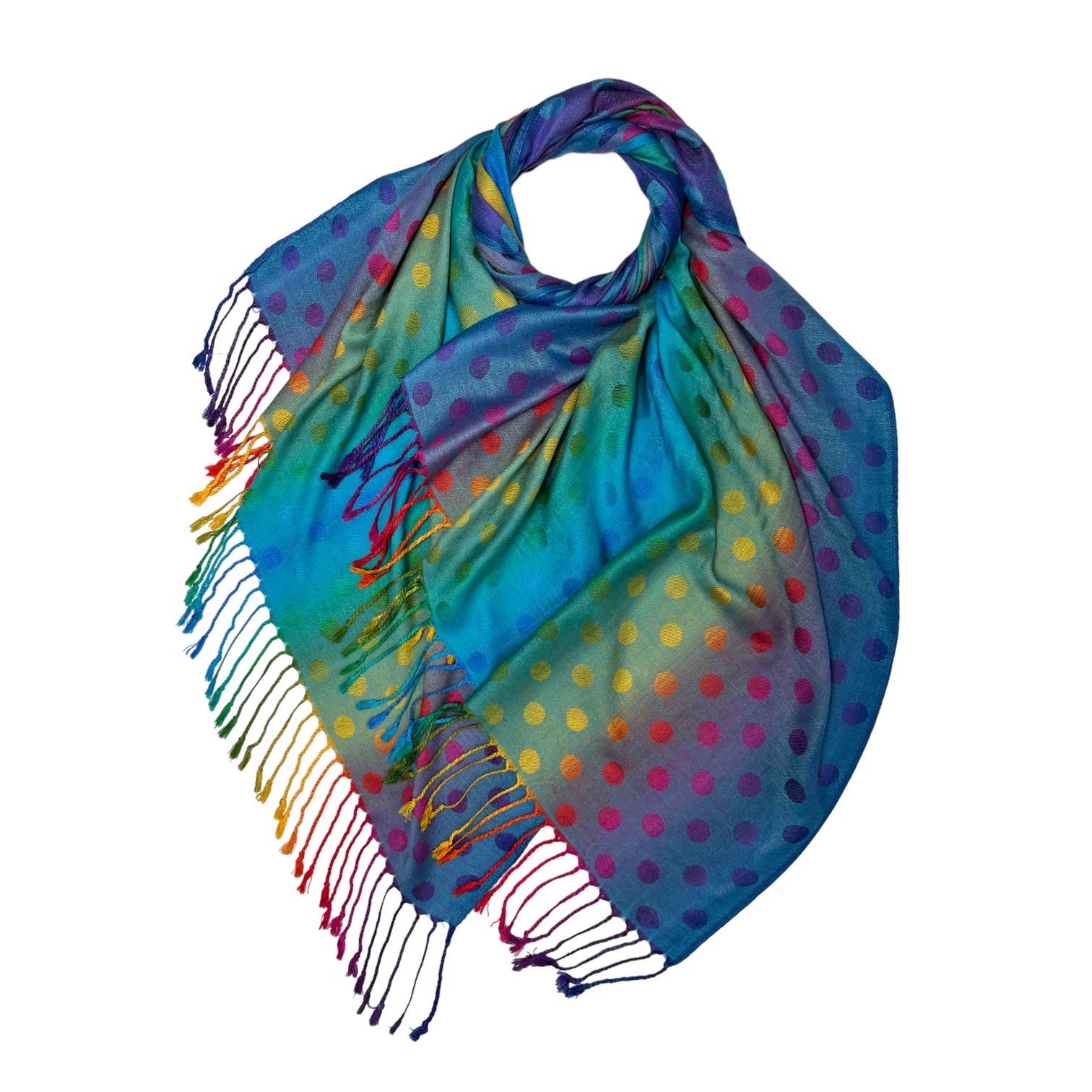 Rainbow Pashmina dots print with tassels: Blue