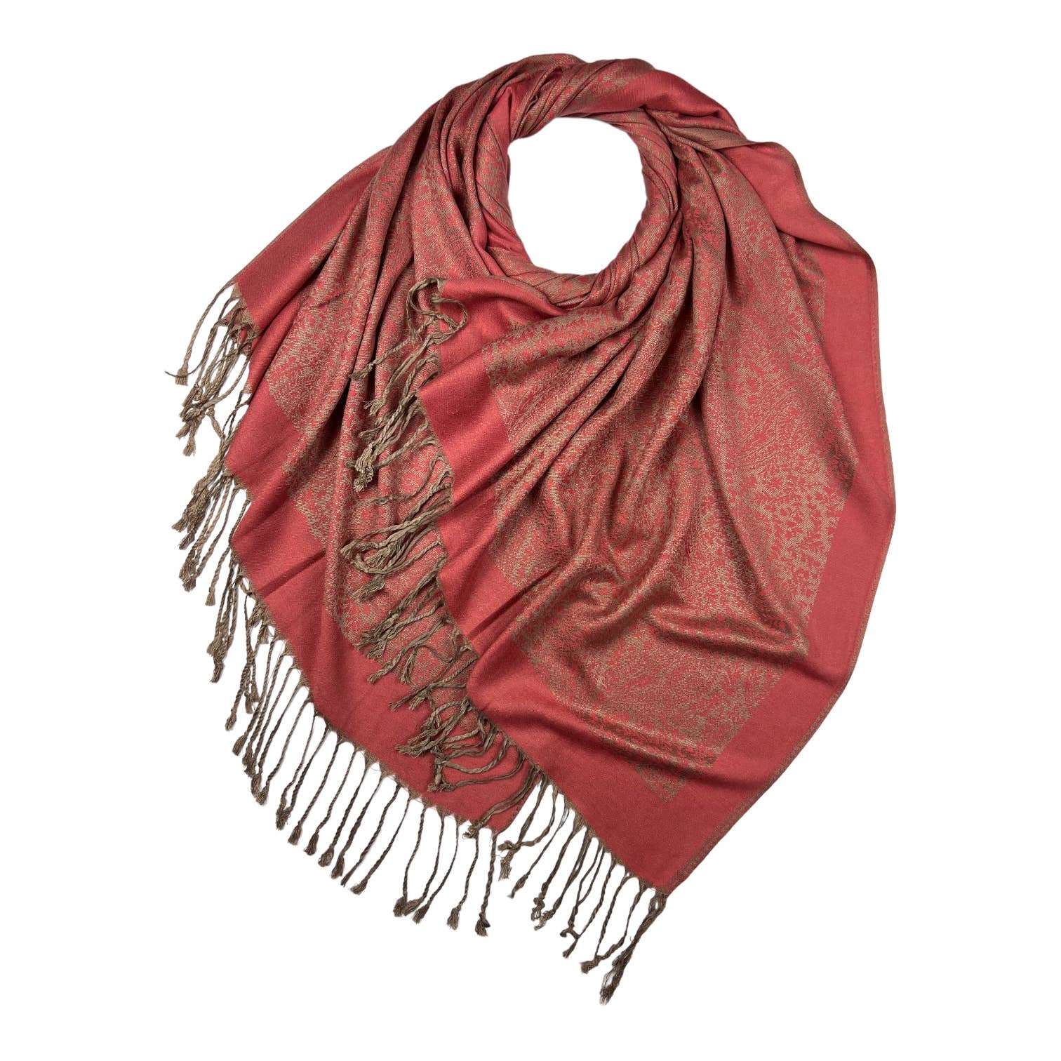 Plain pashmina with paisley print finished with fringes: Green