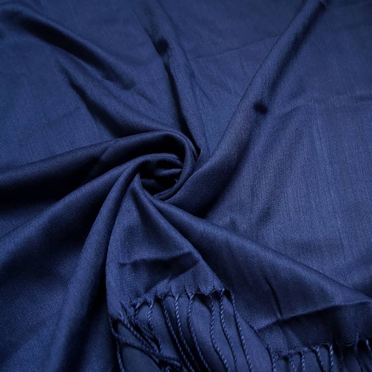 Plain cotton blend pashmina with tassels: Yale Blue A8