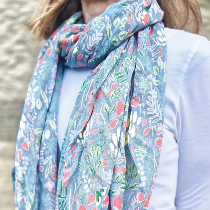 grey floral canvas scarf | The Nancy Smillie Shop - Art, Jewellery & Designer Gifts Glasgow Scotland