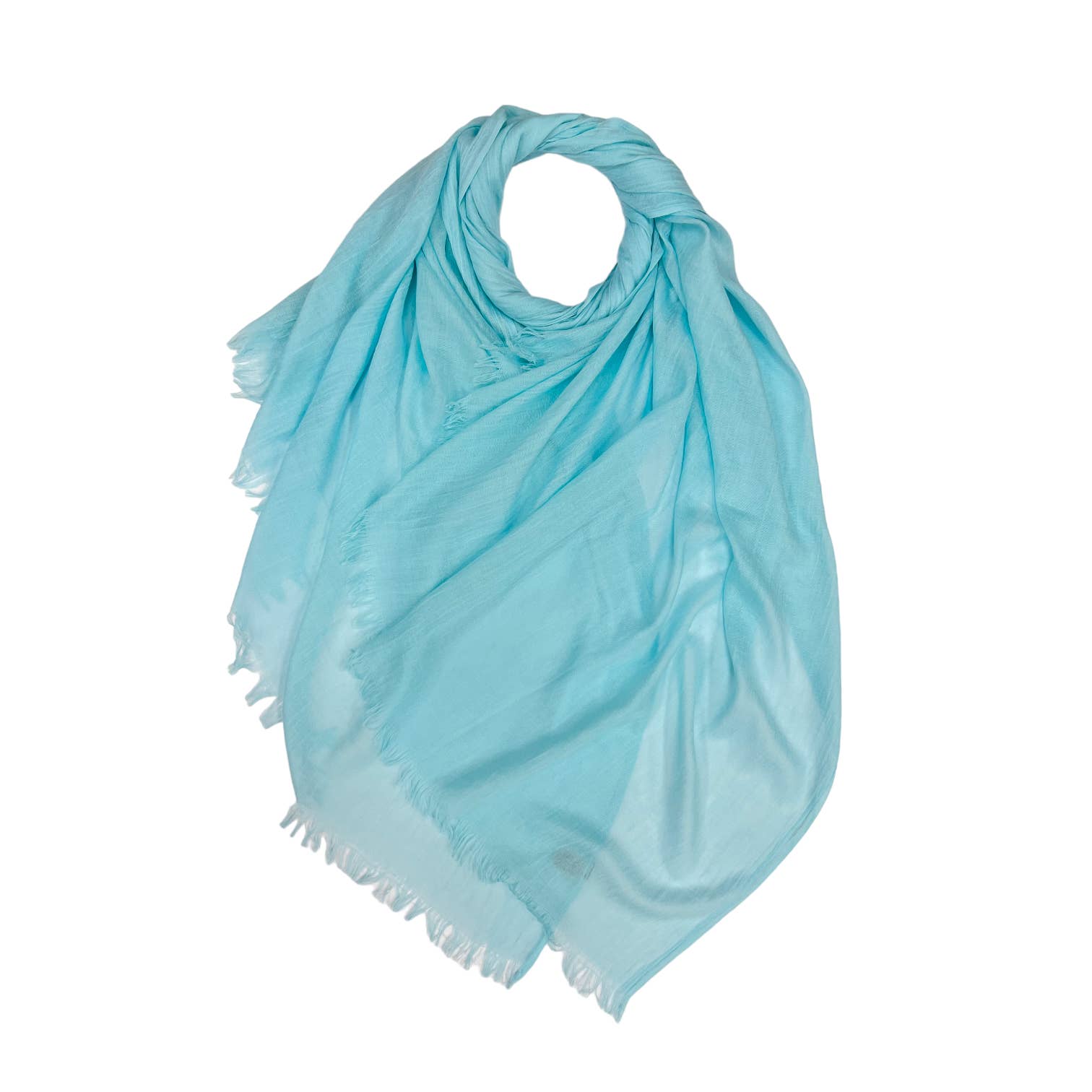 Classic plain cotton blend scarf finished with fringes: Baby blue