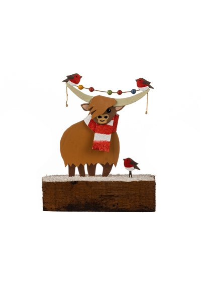 Highland Coo w'Robins | The Nancy Smillie Shop - Art, Jewellery & Designer Gifts Glasgow Scotland