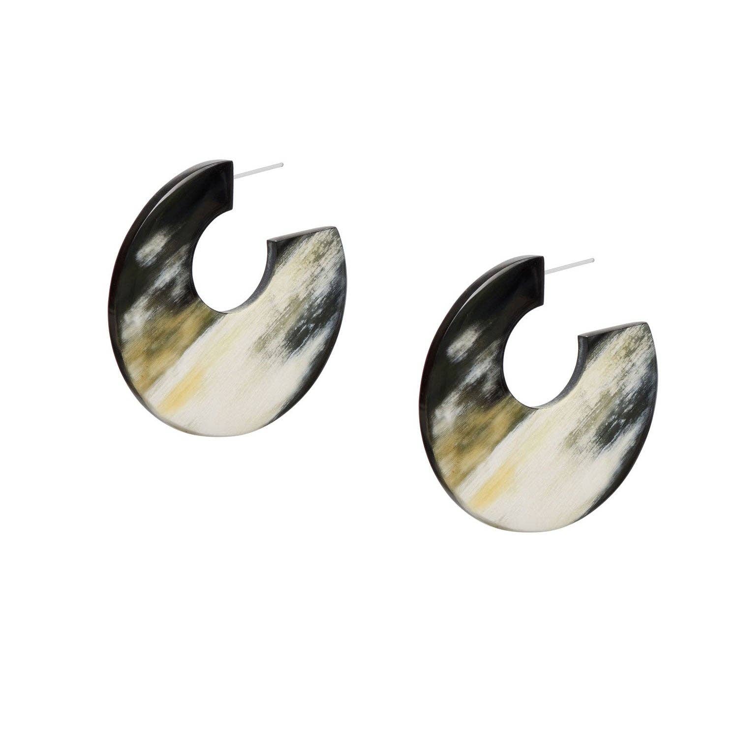 Large flat Black natural hoop earring