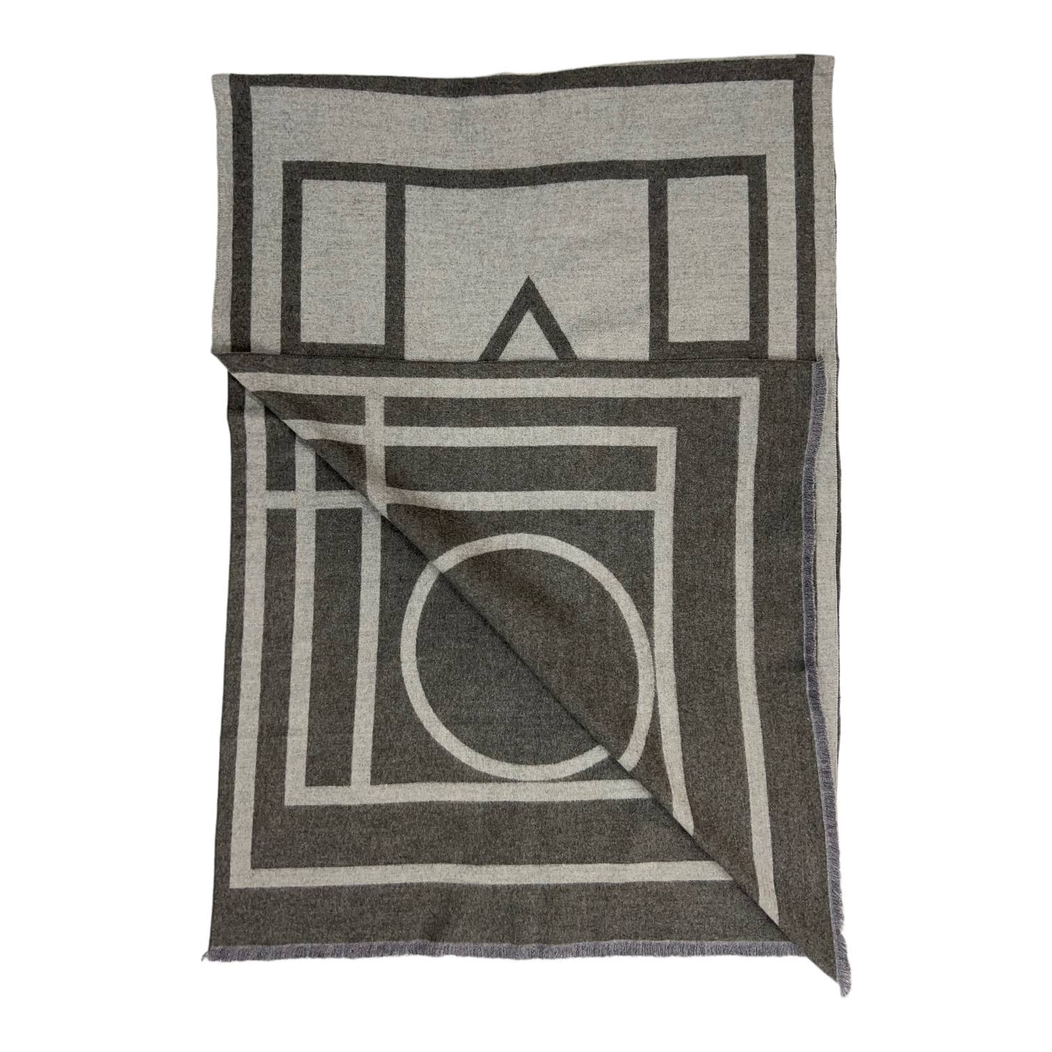 Black Geometric print cashmere blend winter scarf: Grey