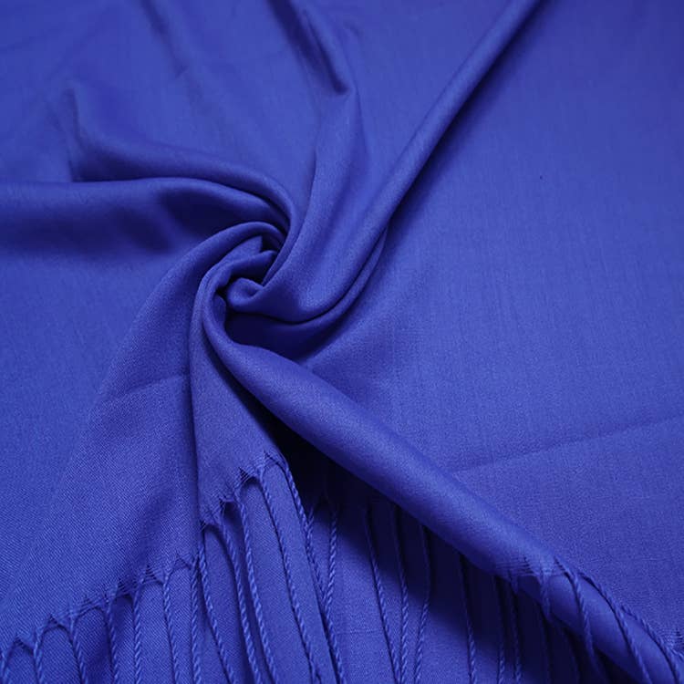 Plain cotton blend pashmina with tassels: Yale Blue A8