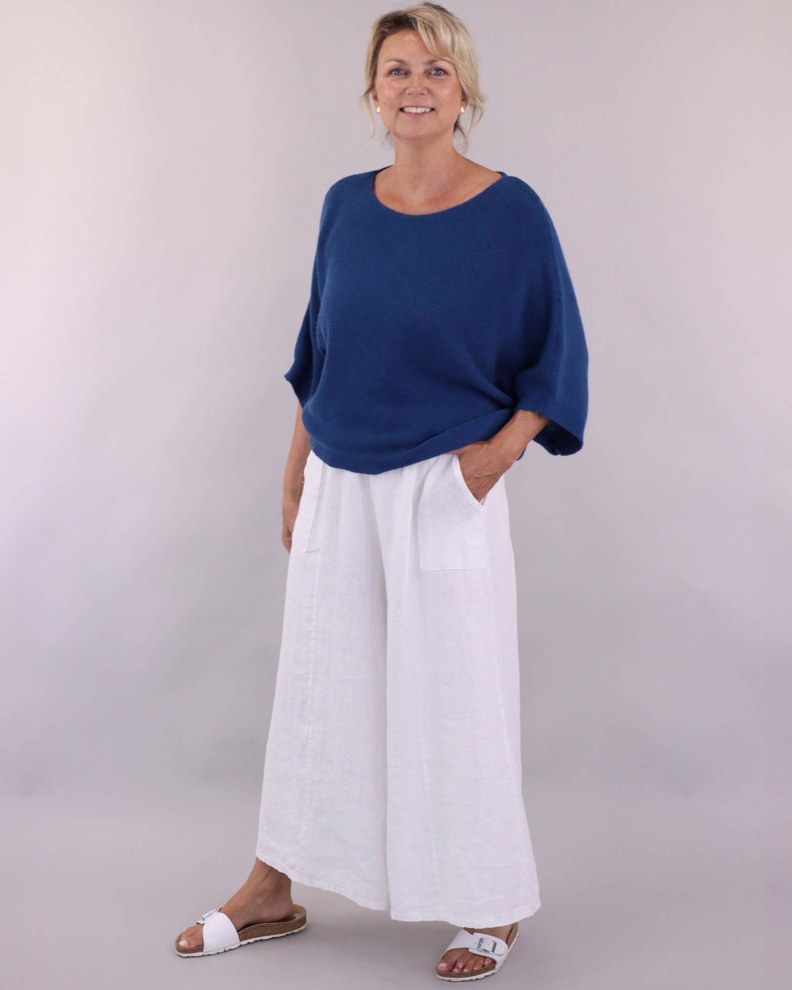 Cashmere Blend Boat Neck Tunic: French Navy