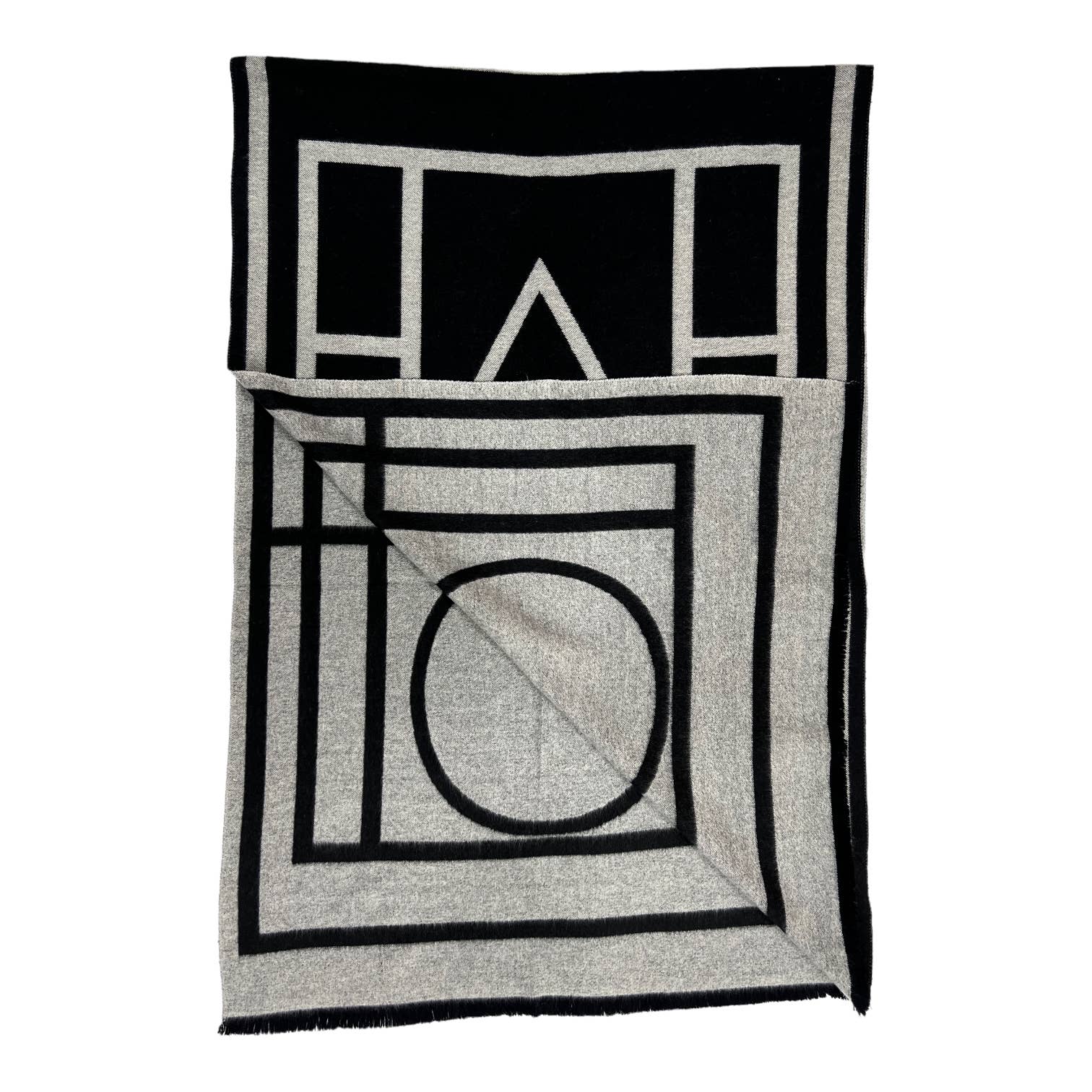 Black Geometric print cashmere blend winter scarf: Grey