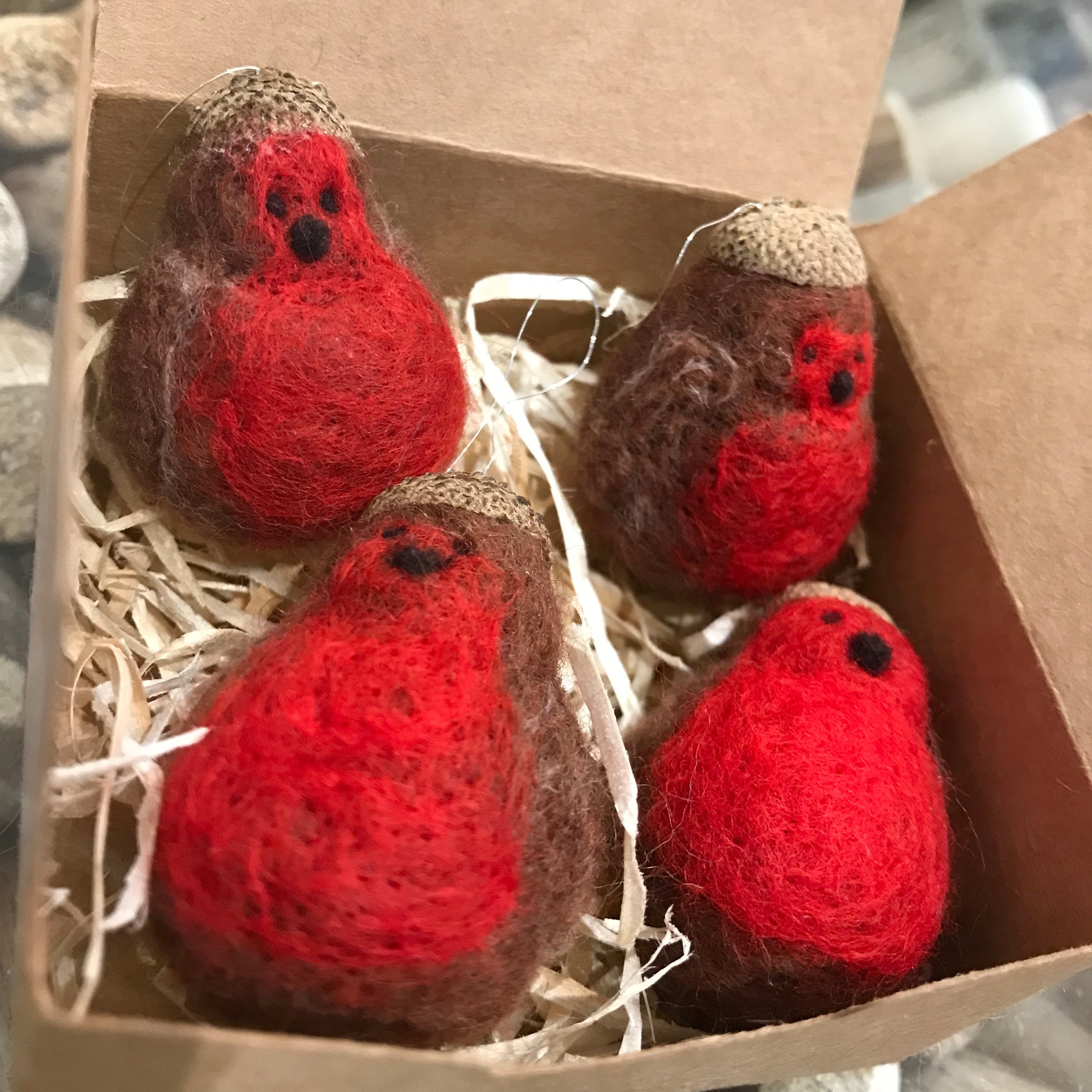 Handmade Felt Acorn Robins set of 4