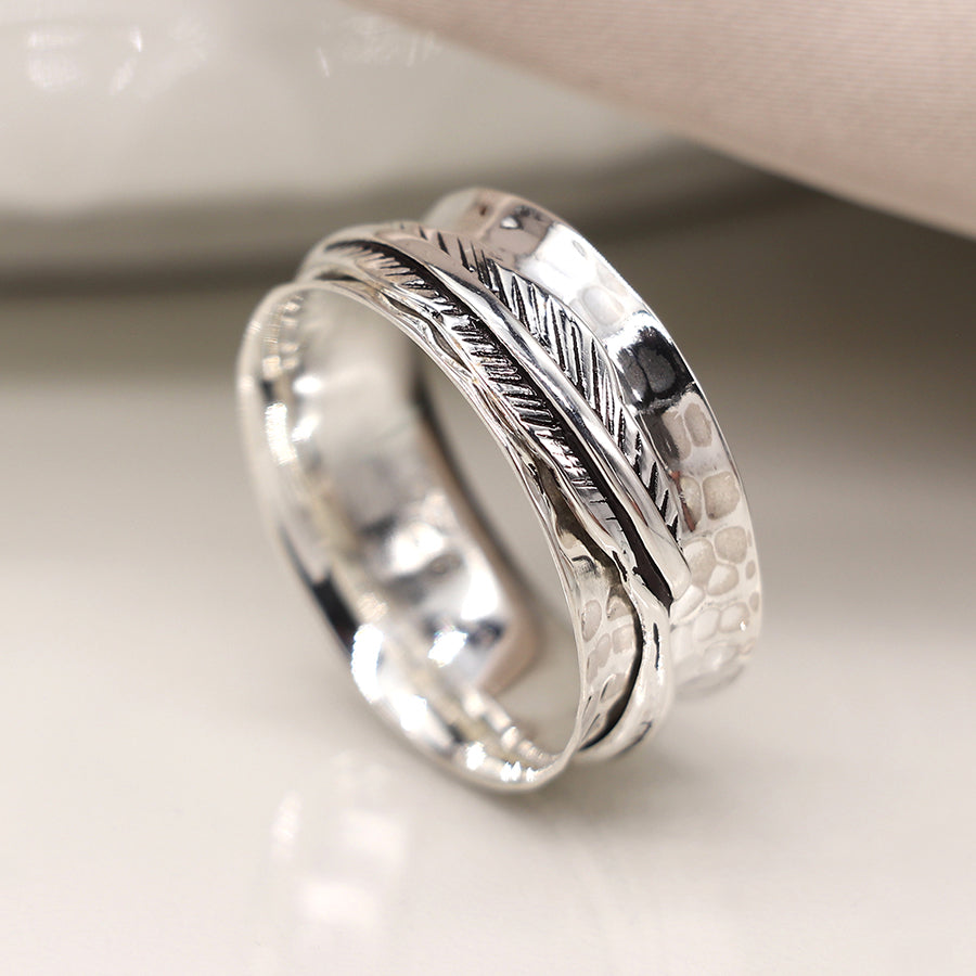 Silver Spinning Ring with Feather