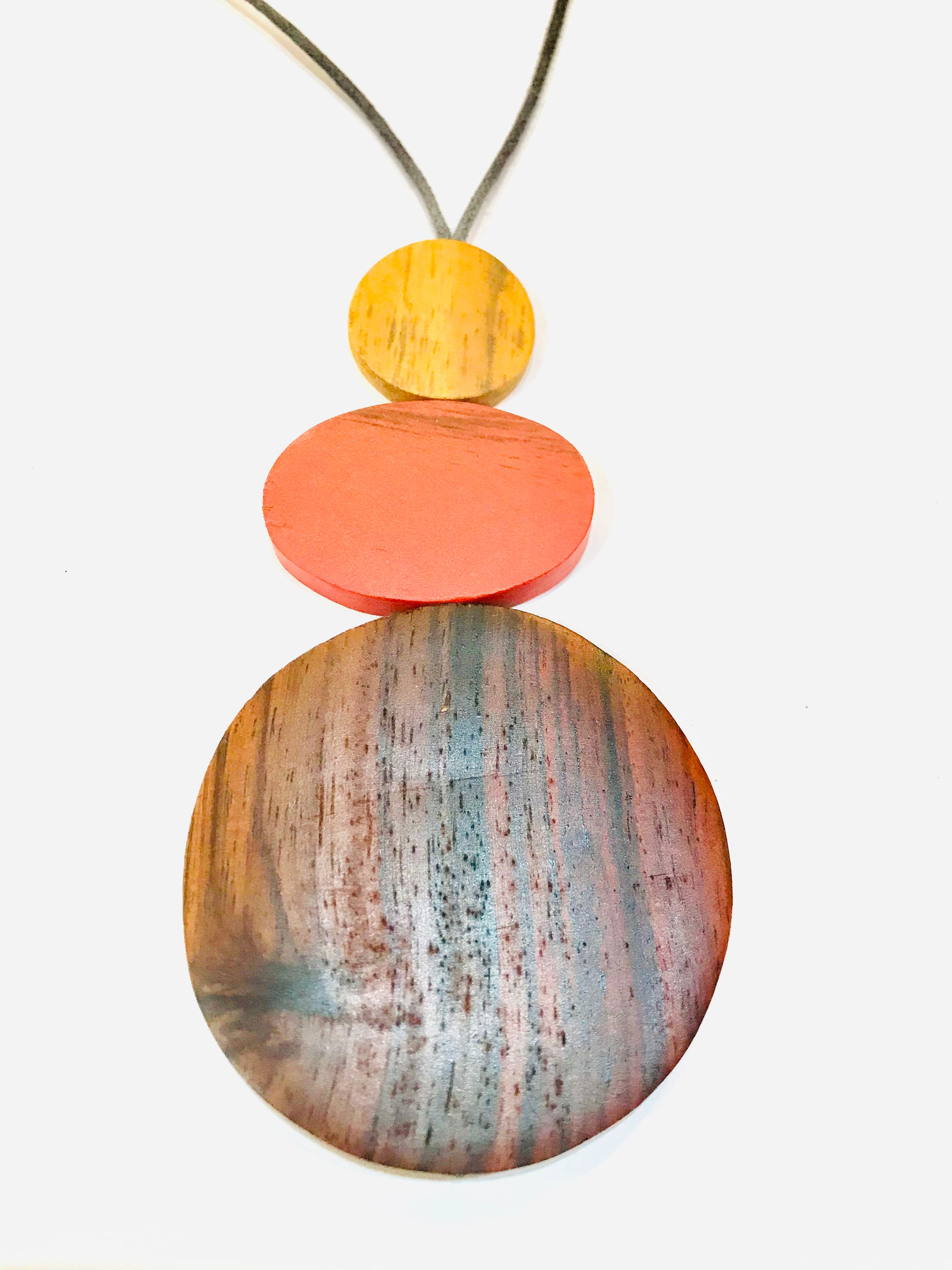 Orange Triple Wooden Disc Pendant Necklcae - The Nancy Smillie Shop - Art, Jewellery & Designer Gifts Glasgow