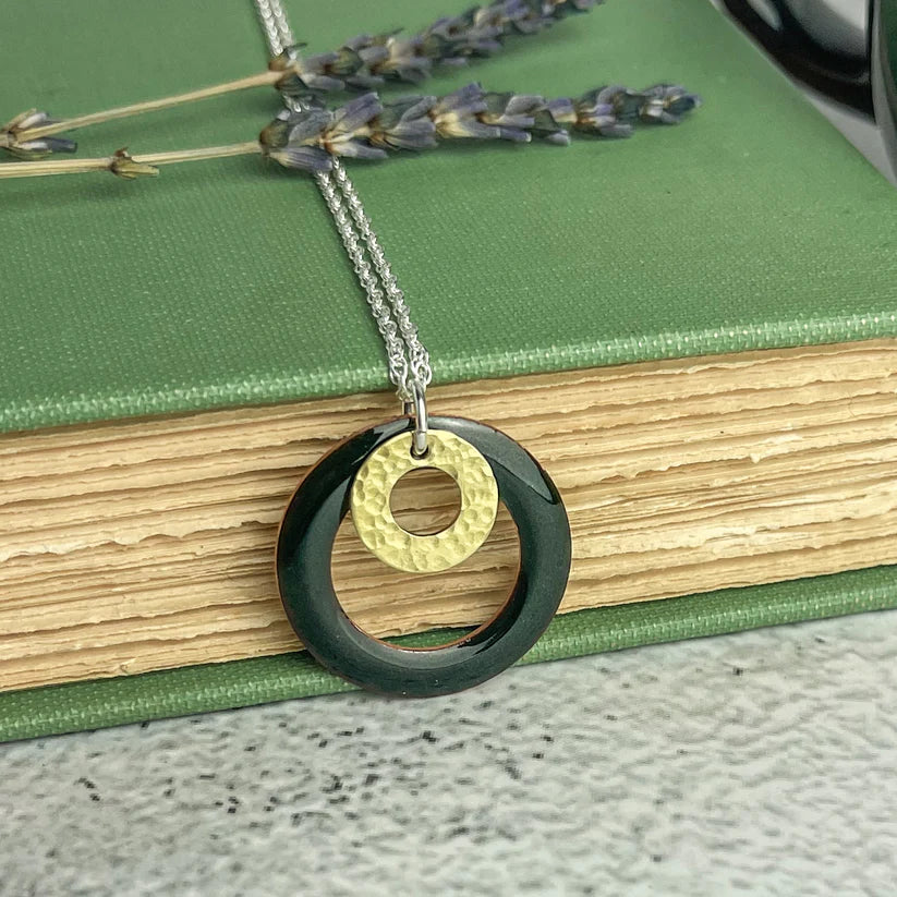 Bottle Green Hoop Enamel Necklace