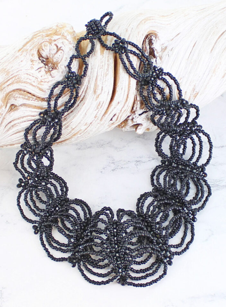 Black Beaded Lace Necklace