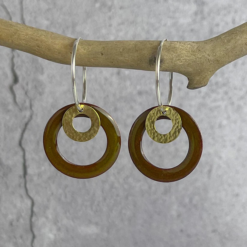 Khaki Hoop Enamel Earrings