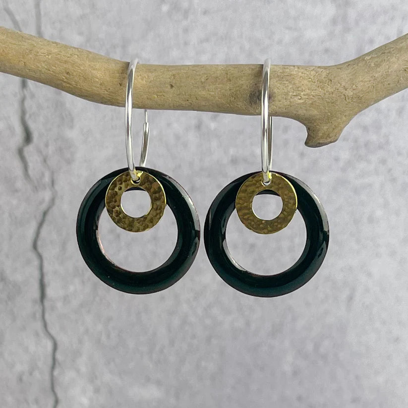 Bottle Green Hoop Enamel Earrings