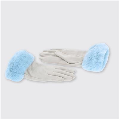 Gloves with Fur Edge Blue Grey