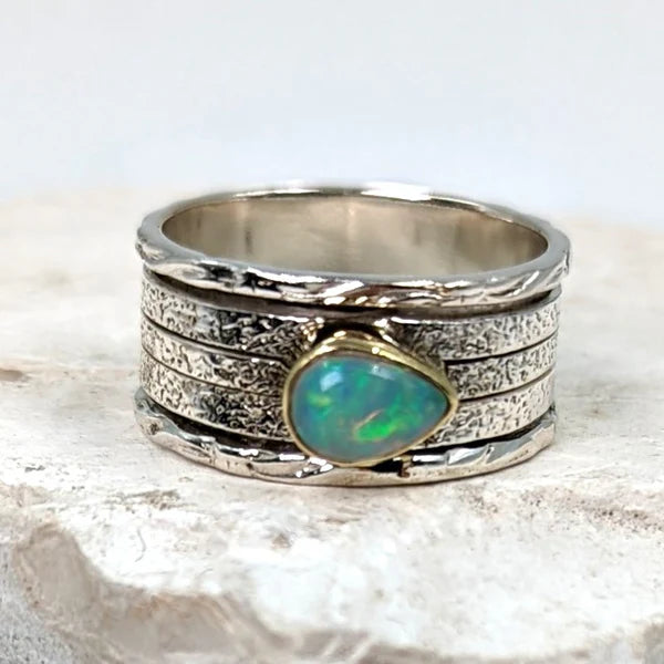 Ethiopian Opal Teardrop Ring