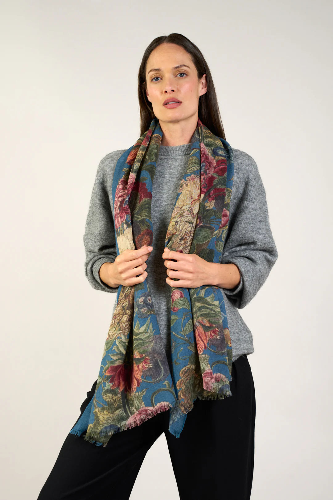 Teal Primula Wool Scarf