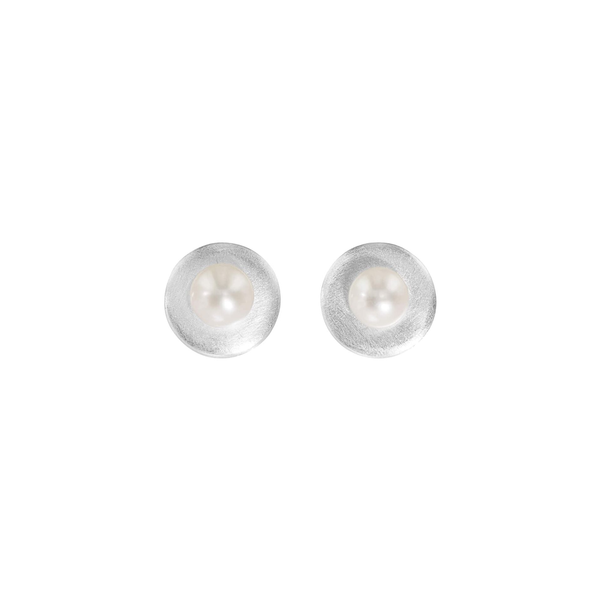 Silver Round Pearl Earrings