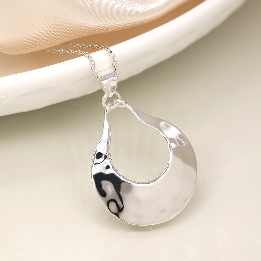 Silver Hammered Teardrop Pendant