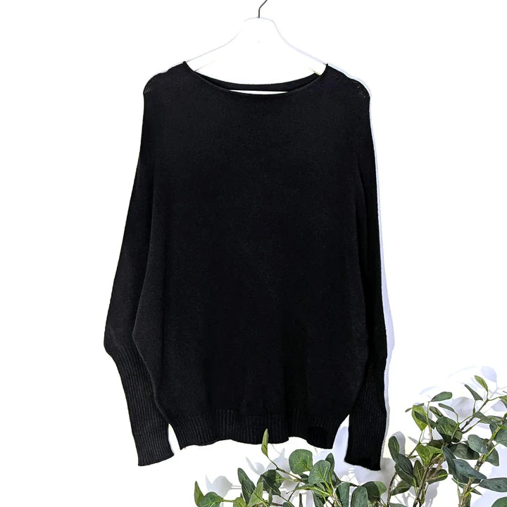 Black Jumper with Half Ribbed Sleeves