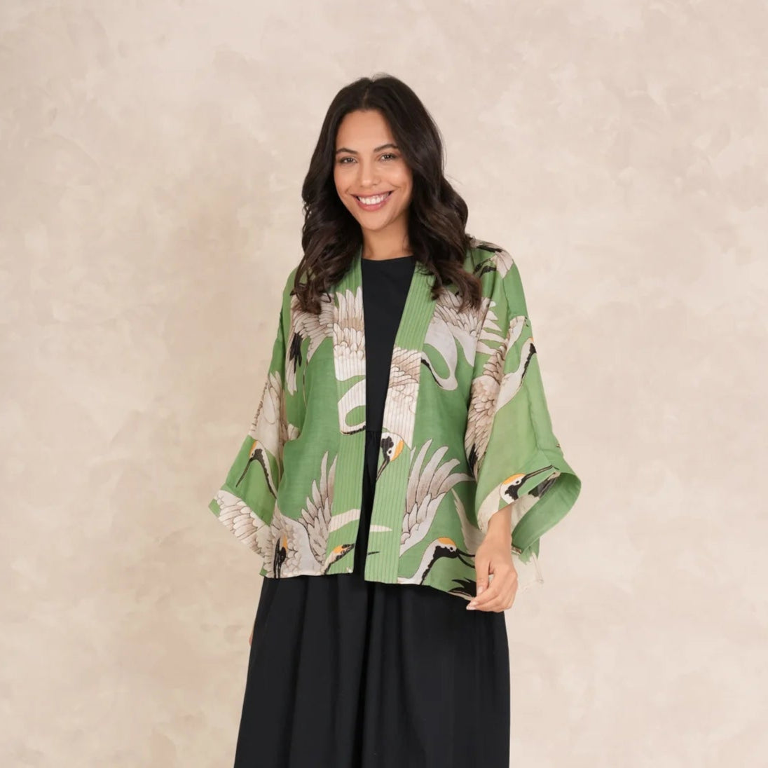 Pea Green Stork Kimono