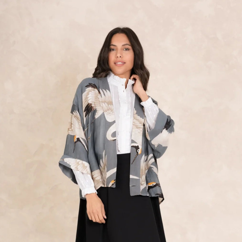 Slate Grey Stork Kimono