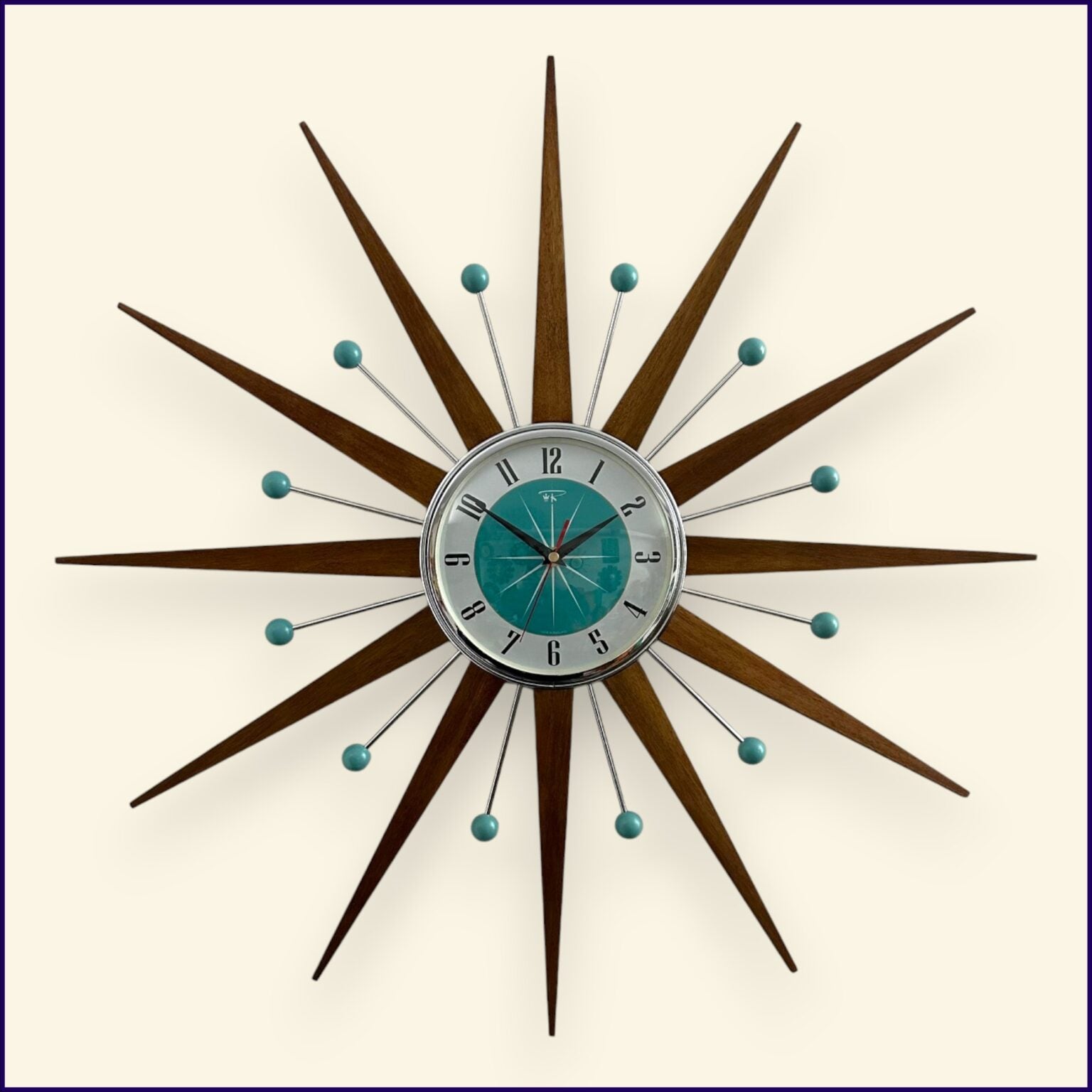 Turquoise Starburst Clock